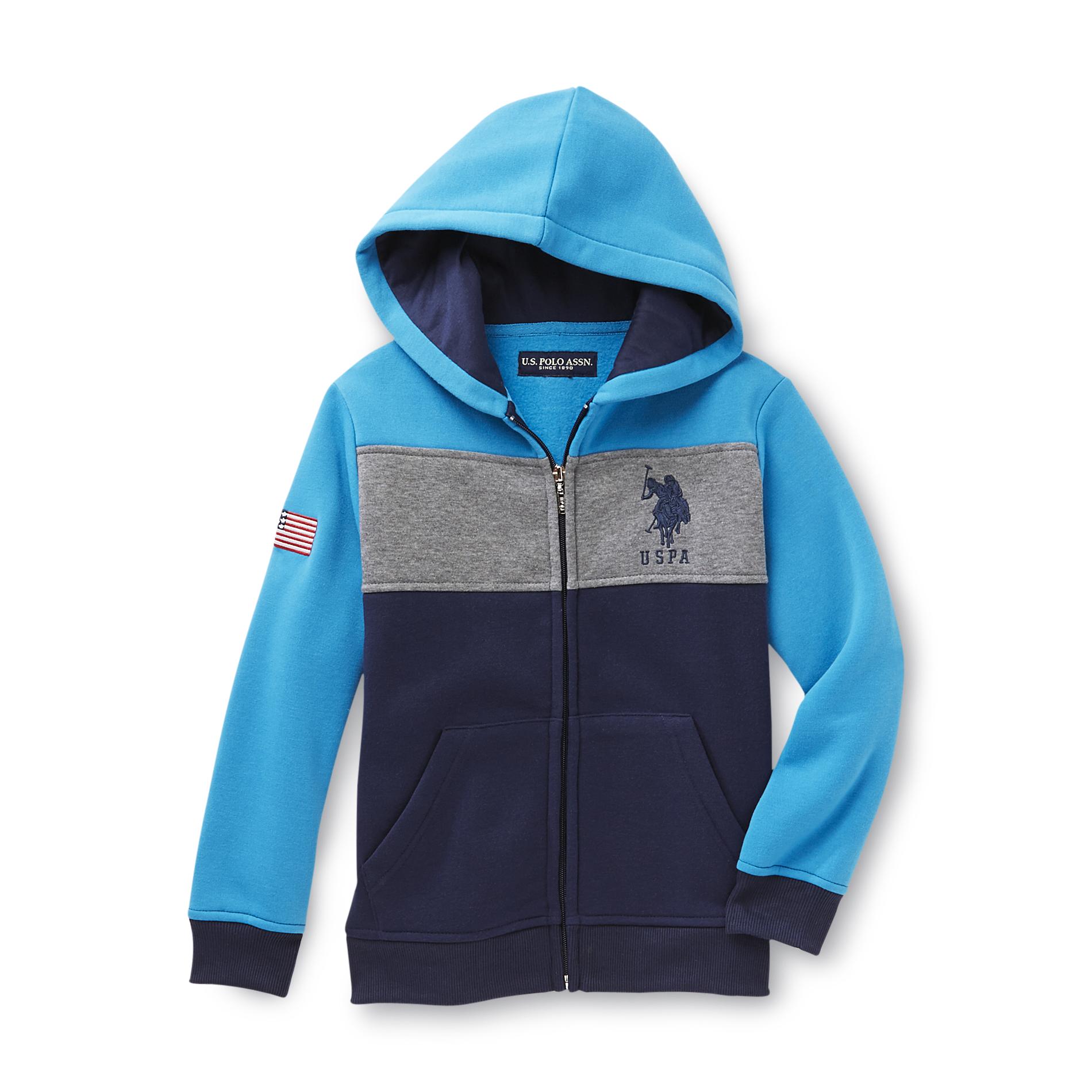 U.S. Polo Assn. Boy's Fleece Hoodie Jacket - Colorblock