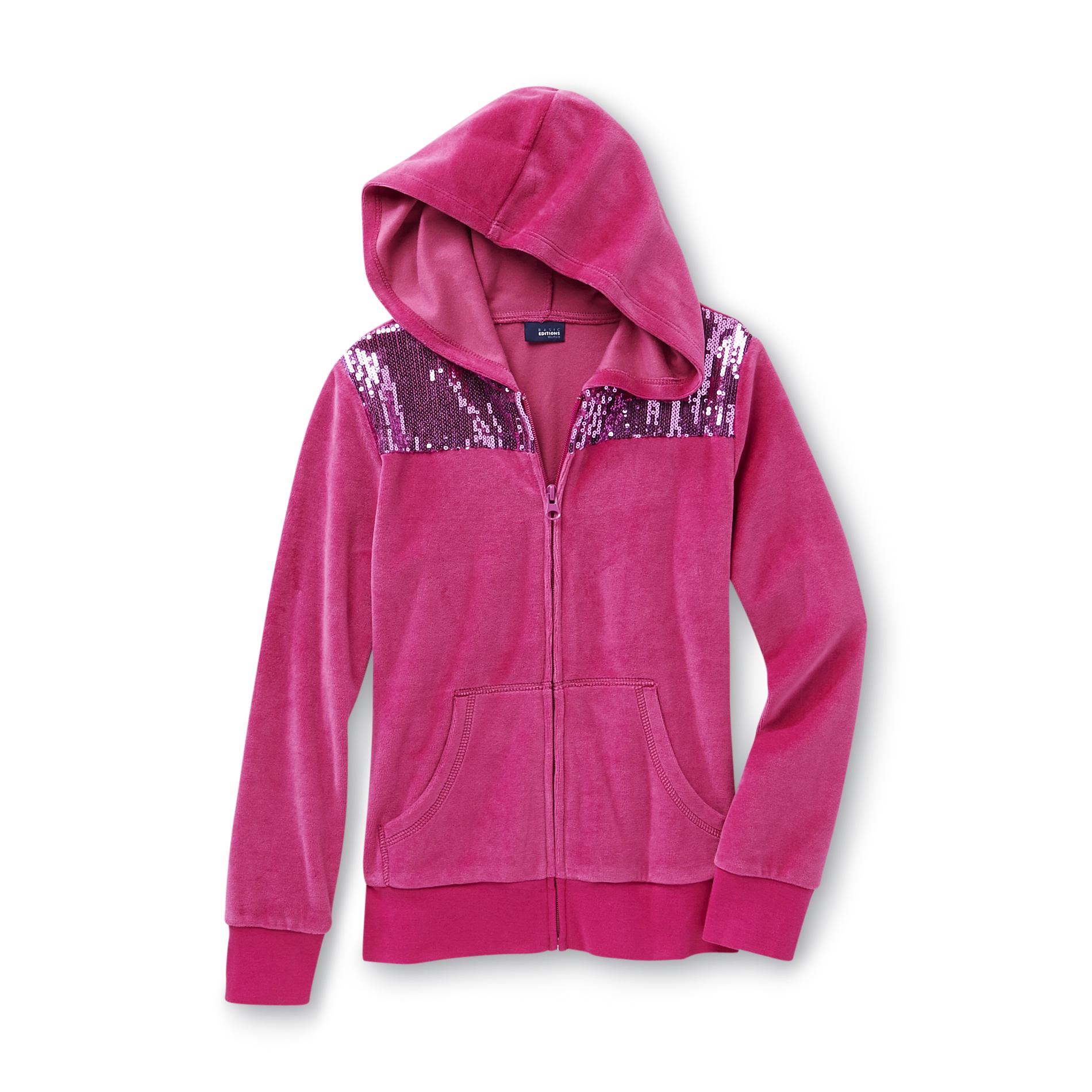 Basic Editions Girl's Neon Velour Hoodie Jacket - Sequins
