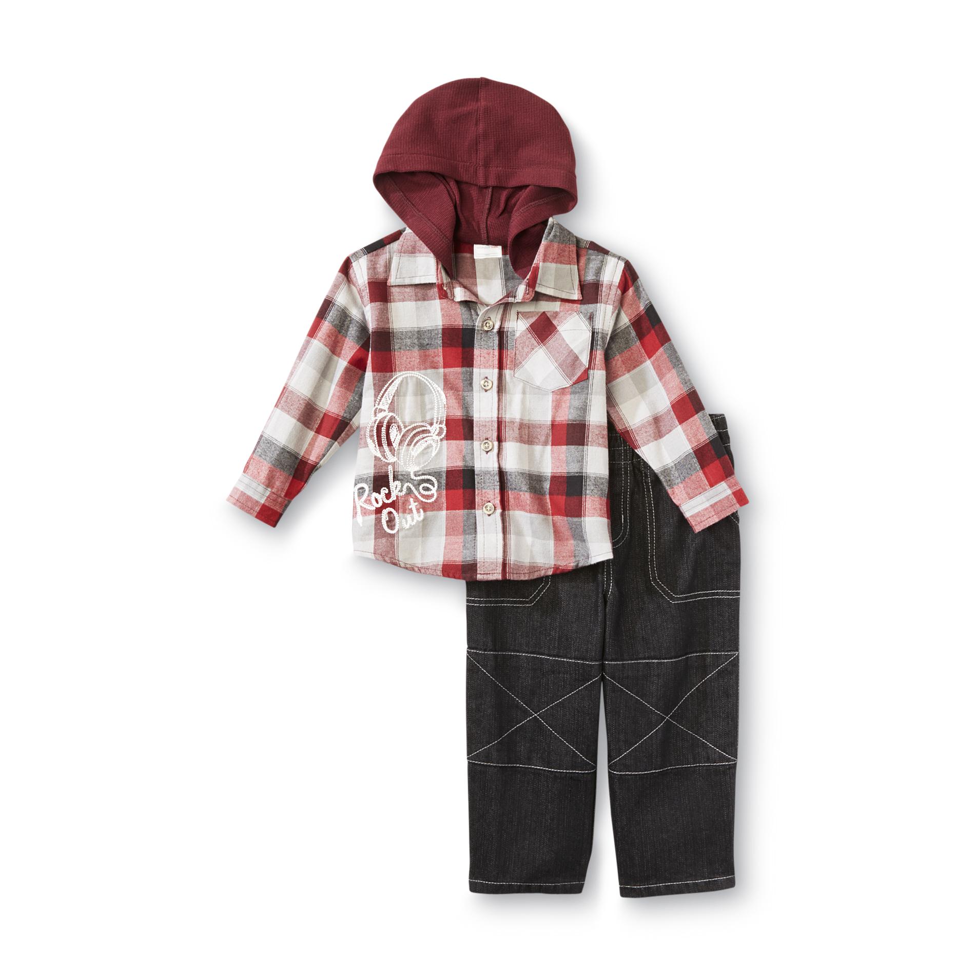 WonderKids Infant & Toddler Boy's Hooded Flannel Shirt & Jeans - Rock Out