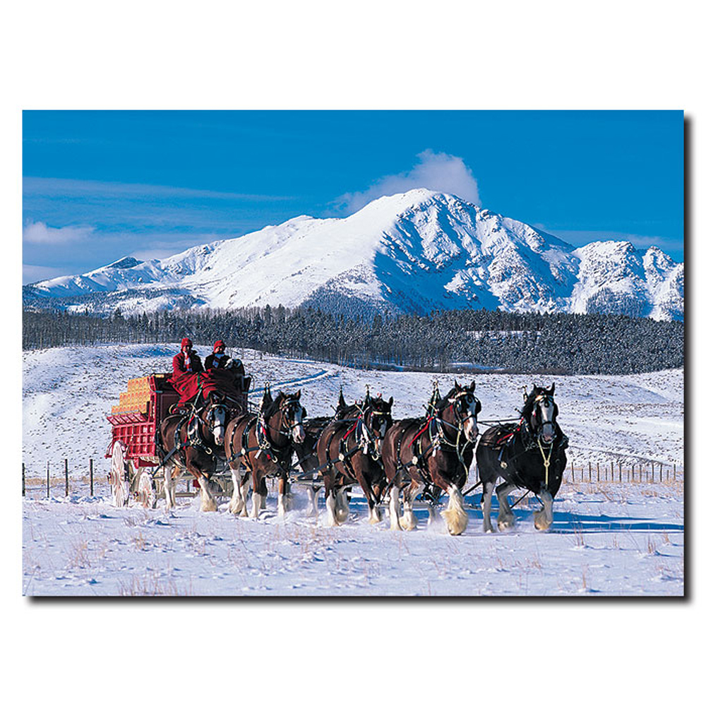 Trademark Global Clydesdales in Snow Covered Mountains - 14 x 19 Canvas