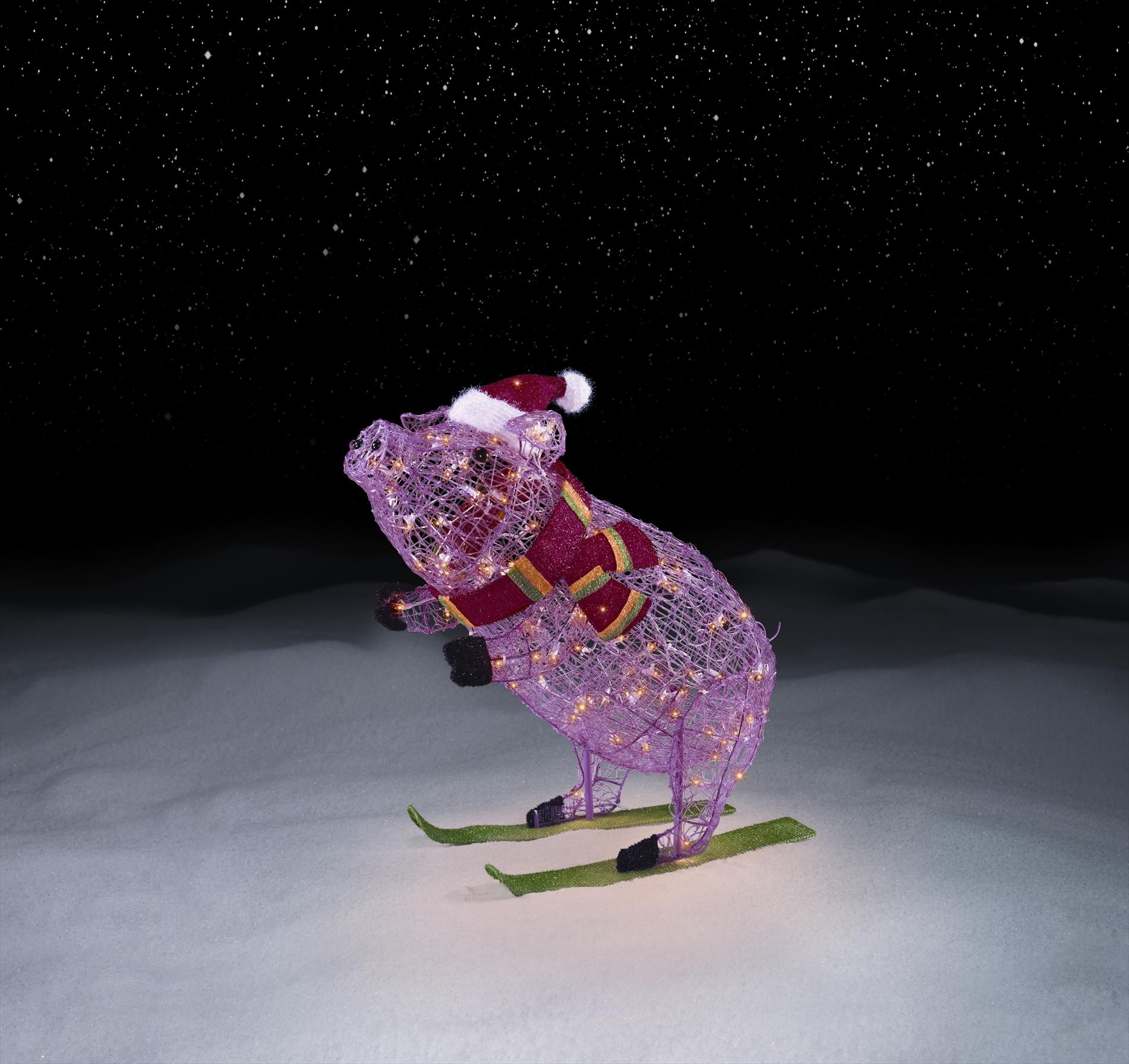 Trimming Traditions 30" 100 Light Skiing Pig Christmas Decoration