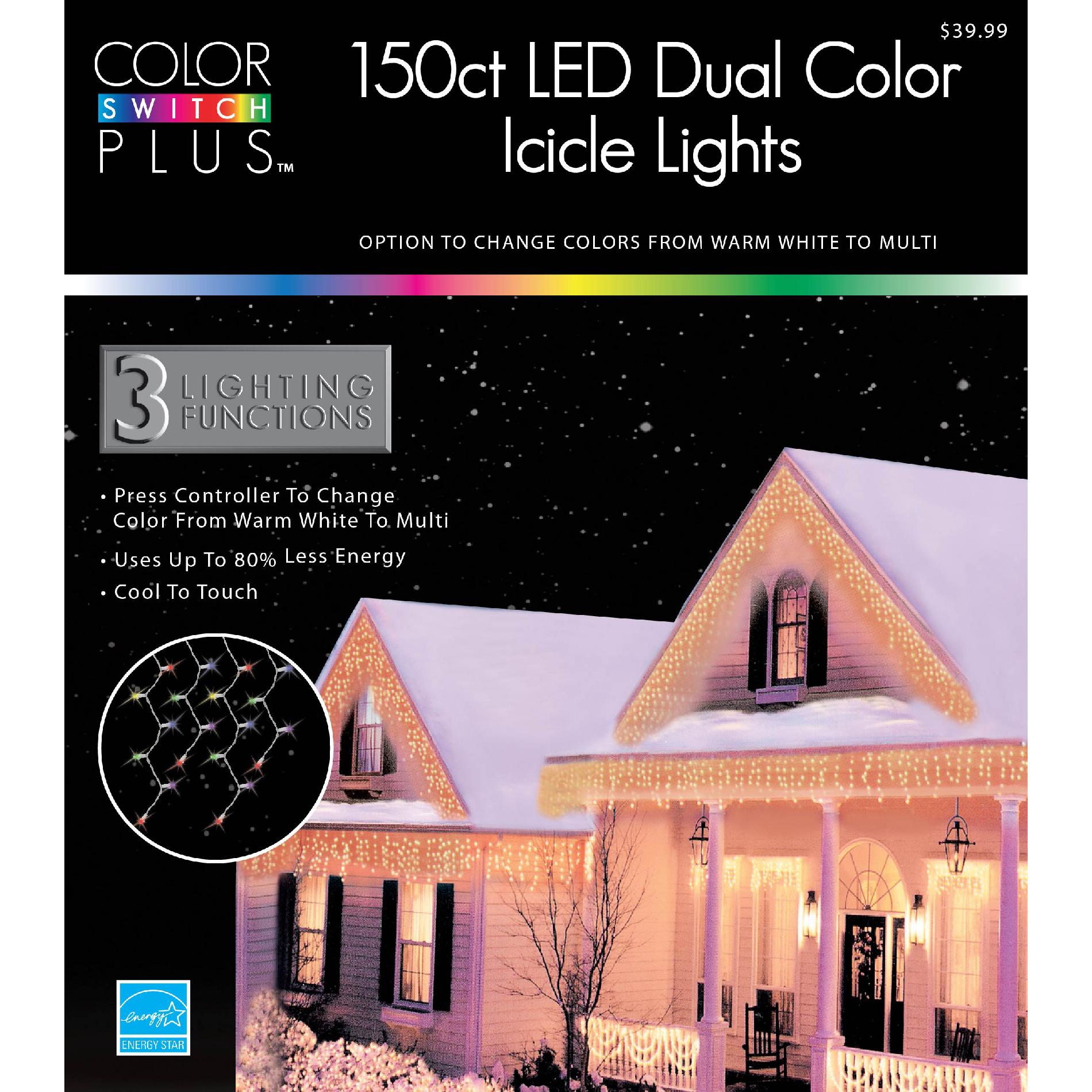 Color Switch Plus 150 Dual Color LED 3 Function Icicle Lights