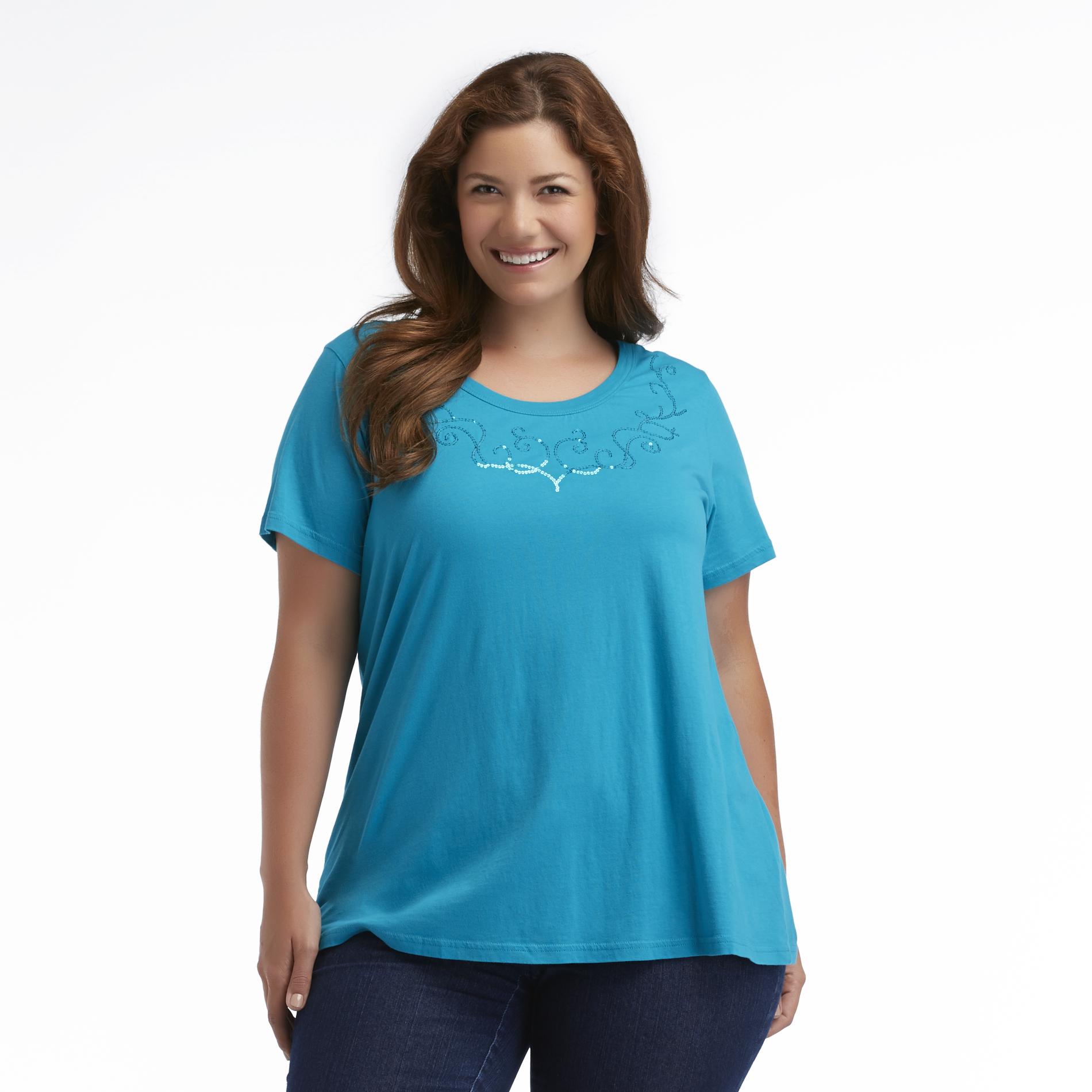 Basic Editions Women's Plus Sequined Top