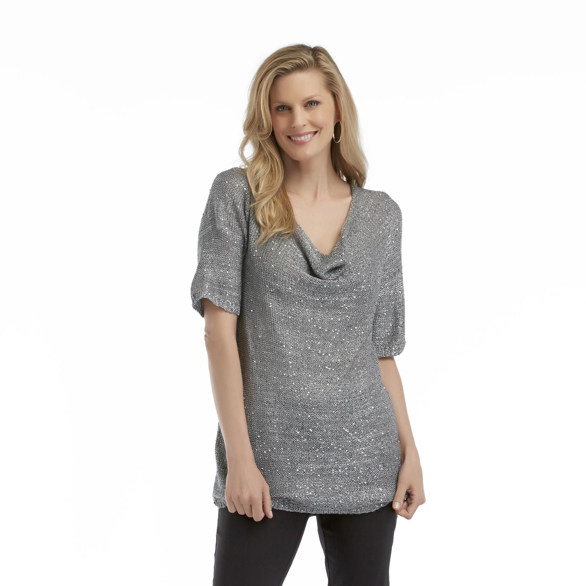 Jaclyn Smith Women's Cowl Neck Sweater - Sequins & Shine