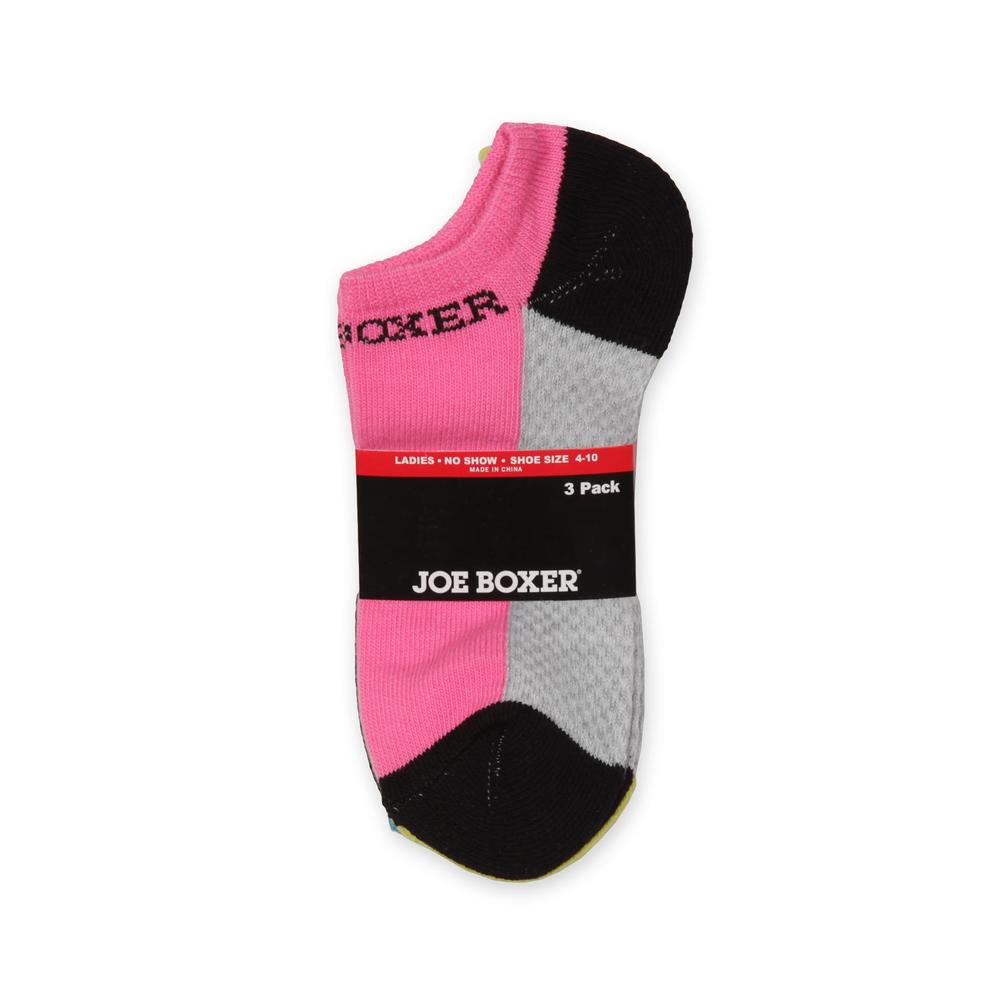 Joe Boxer Women's 3-Pairs No-Show Athletic Socks - Colorblock