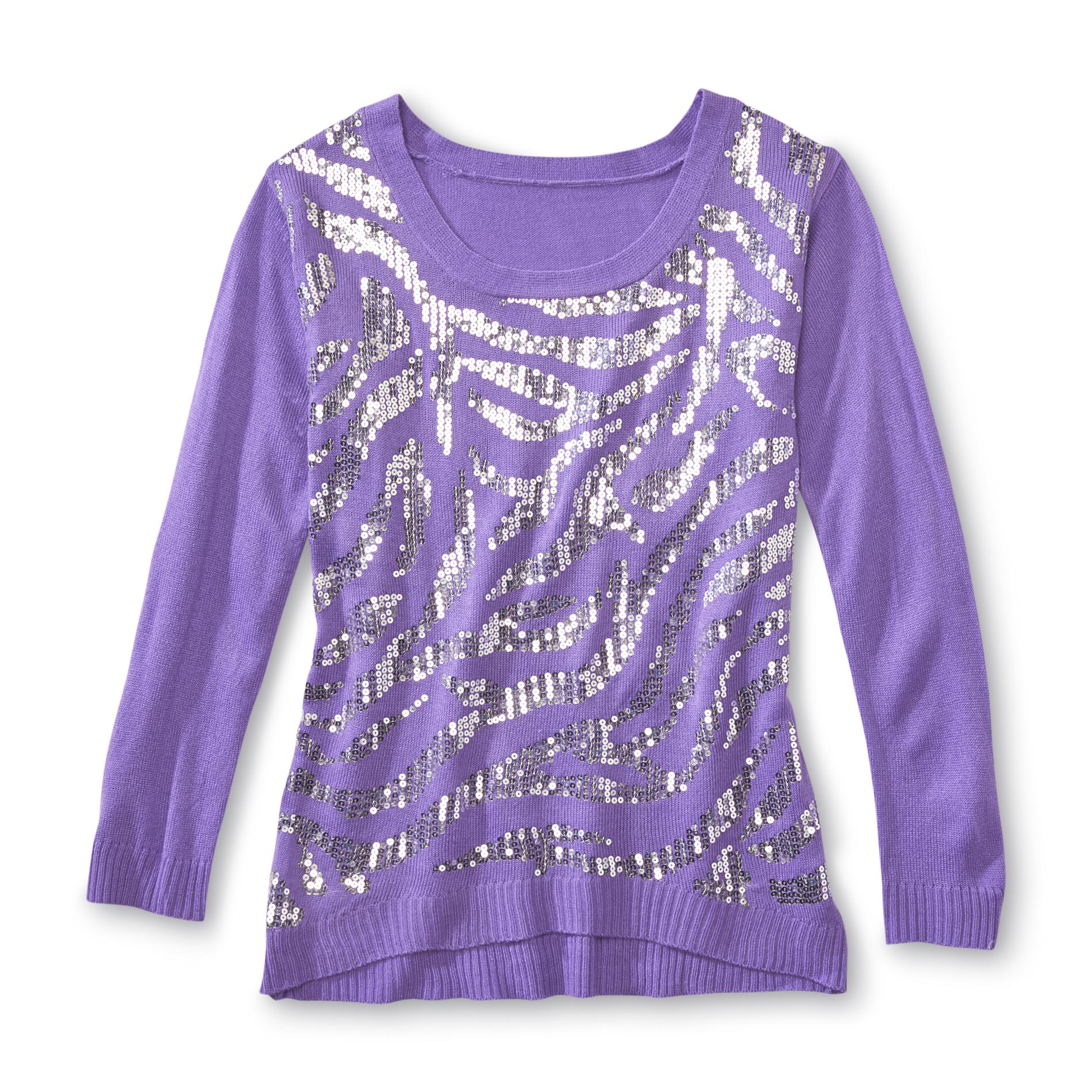 Piper Girl's Long-Sleeve Sweater - Sequined Animal Print
