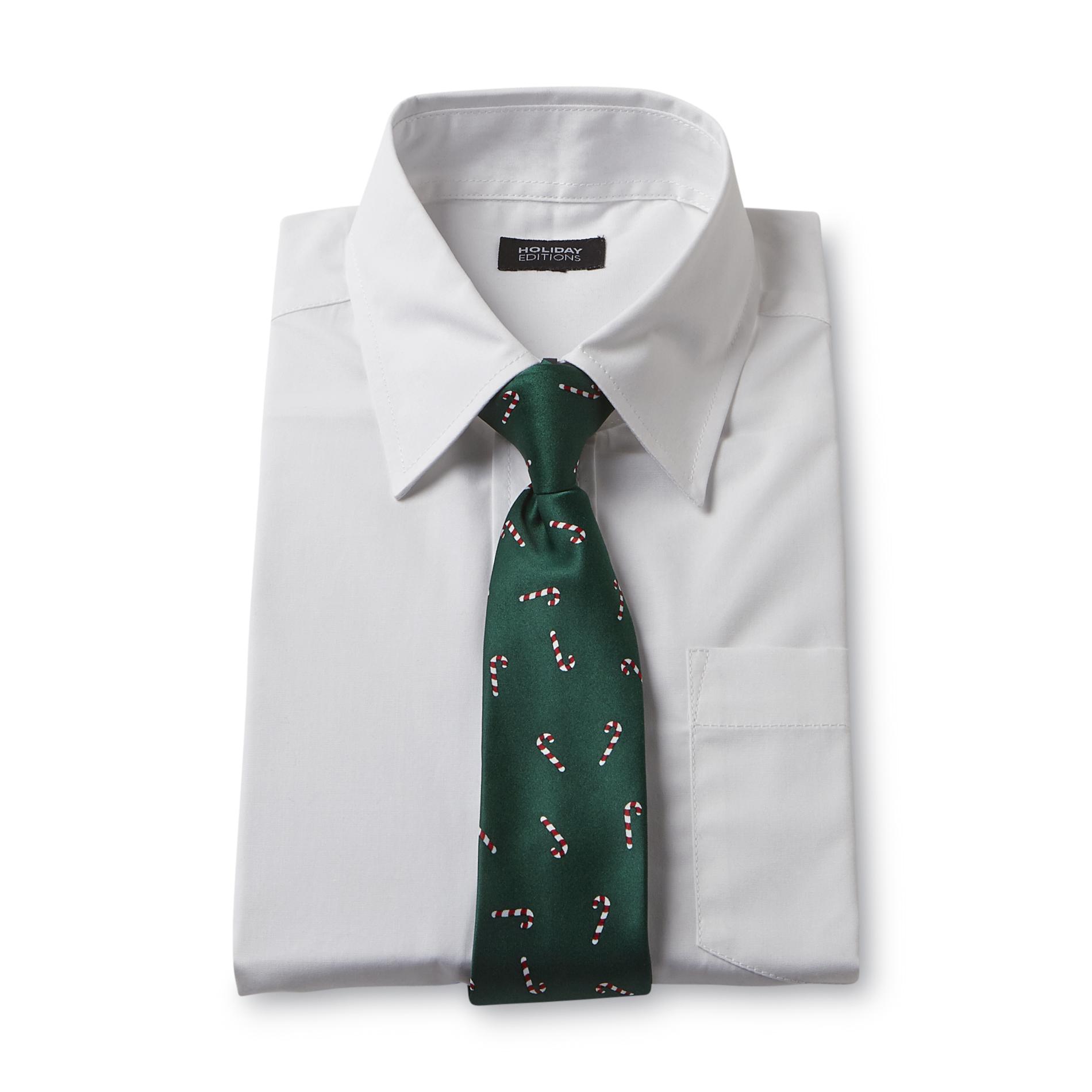 Holiday Editions Boy's Dress Shirt & Clip-On Tie - Candy Canes