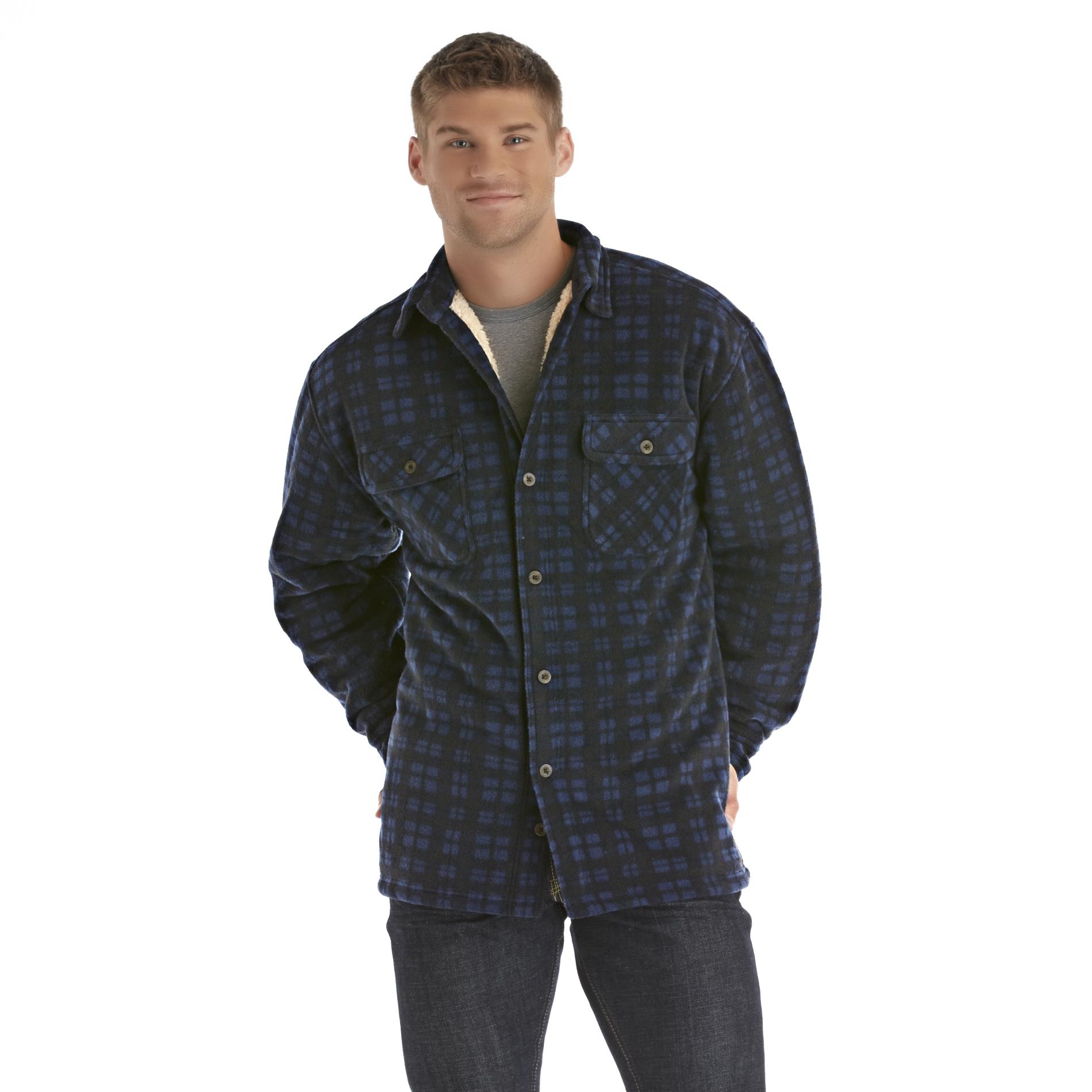 Basic Editions Men's Fleece Shirt Jacket - Windowpane Plaid