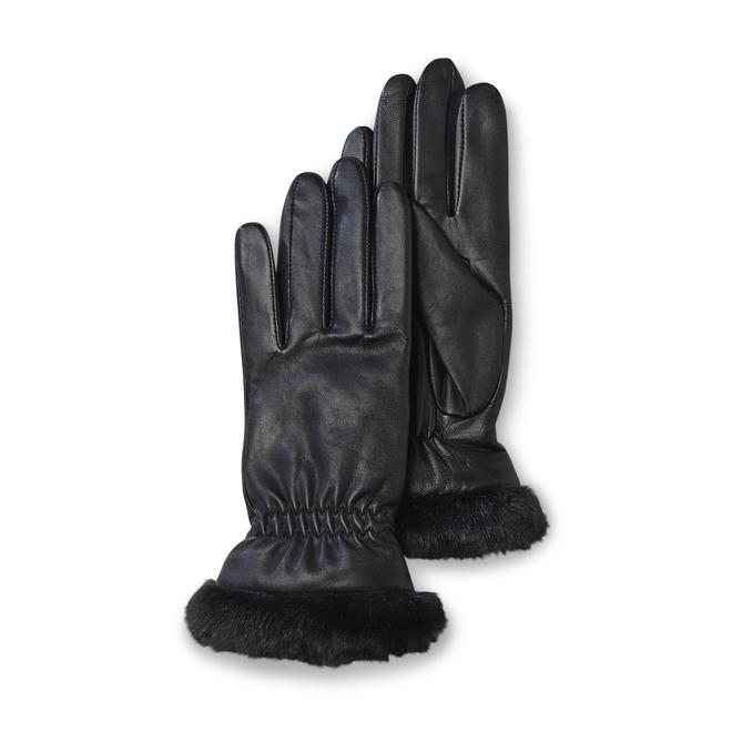 Fownes Women's Leather Thinsulate Gloves Faux Fur Trim