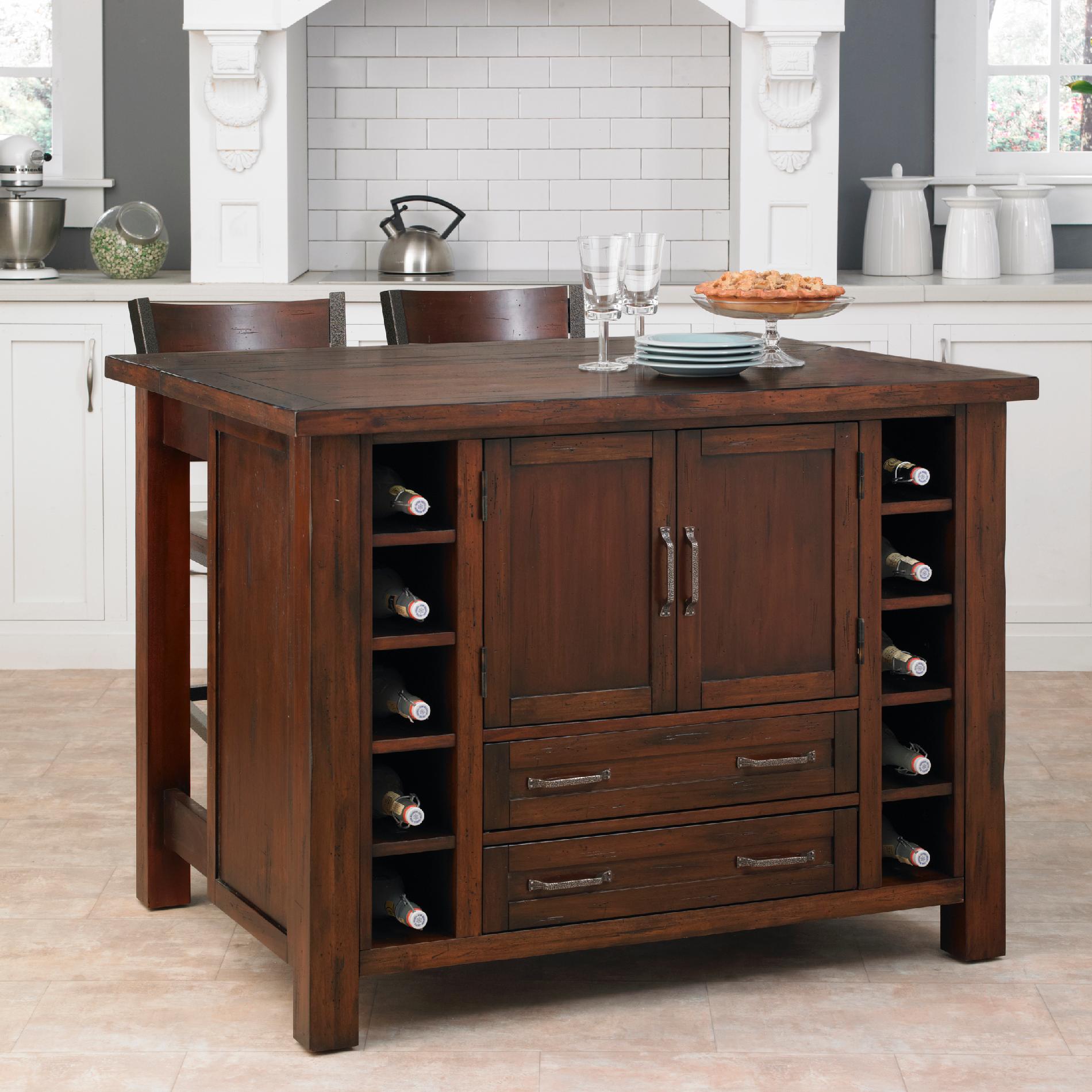 Home Styles Cabin Creek Kitchen Island with Breakfast Bar and Two