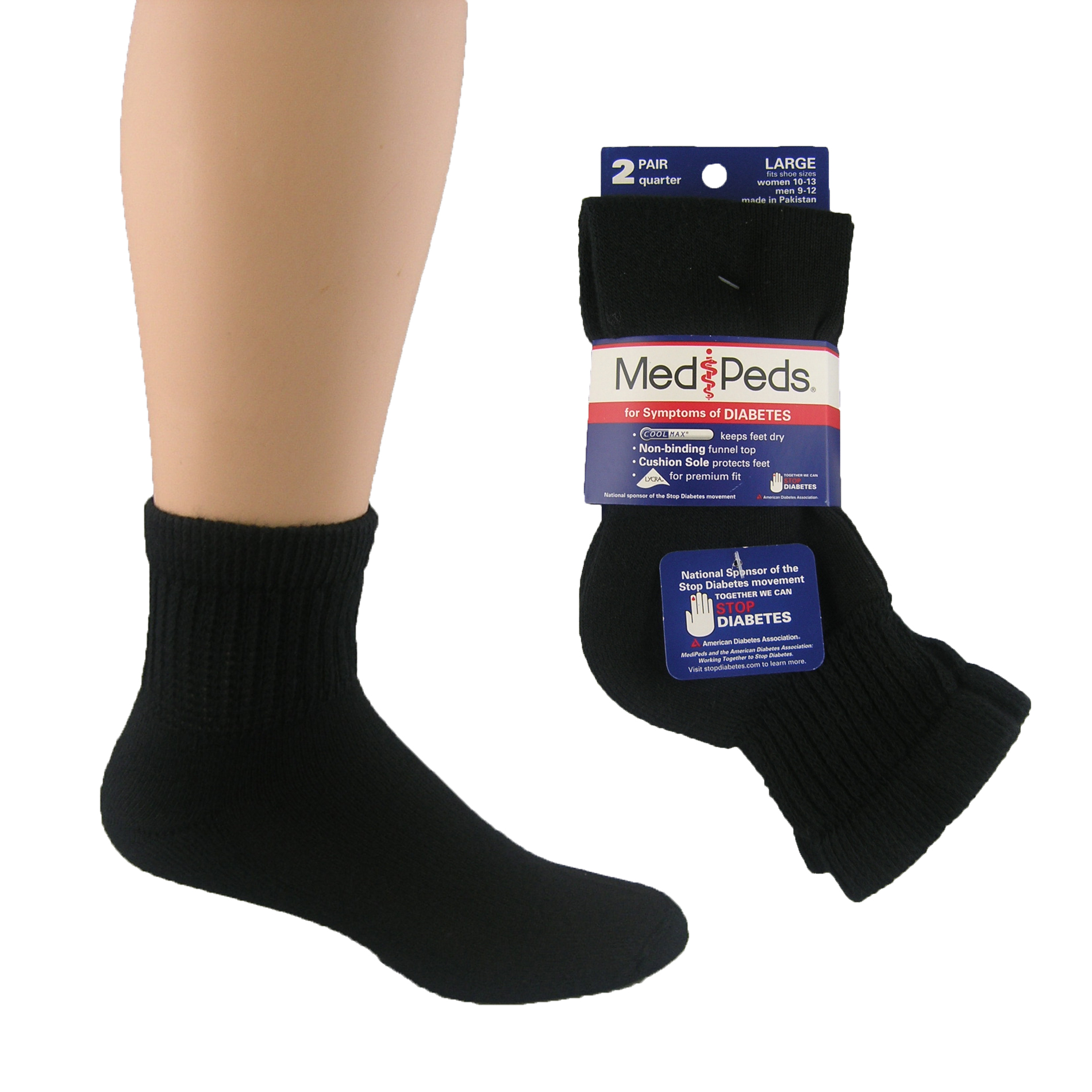 MediPeds Diabetic Quarter Sock 2 Pr