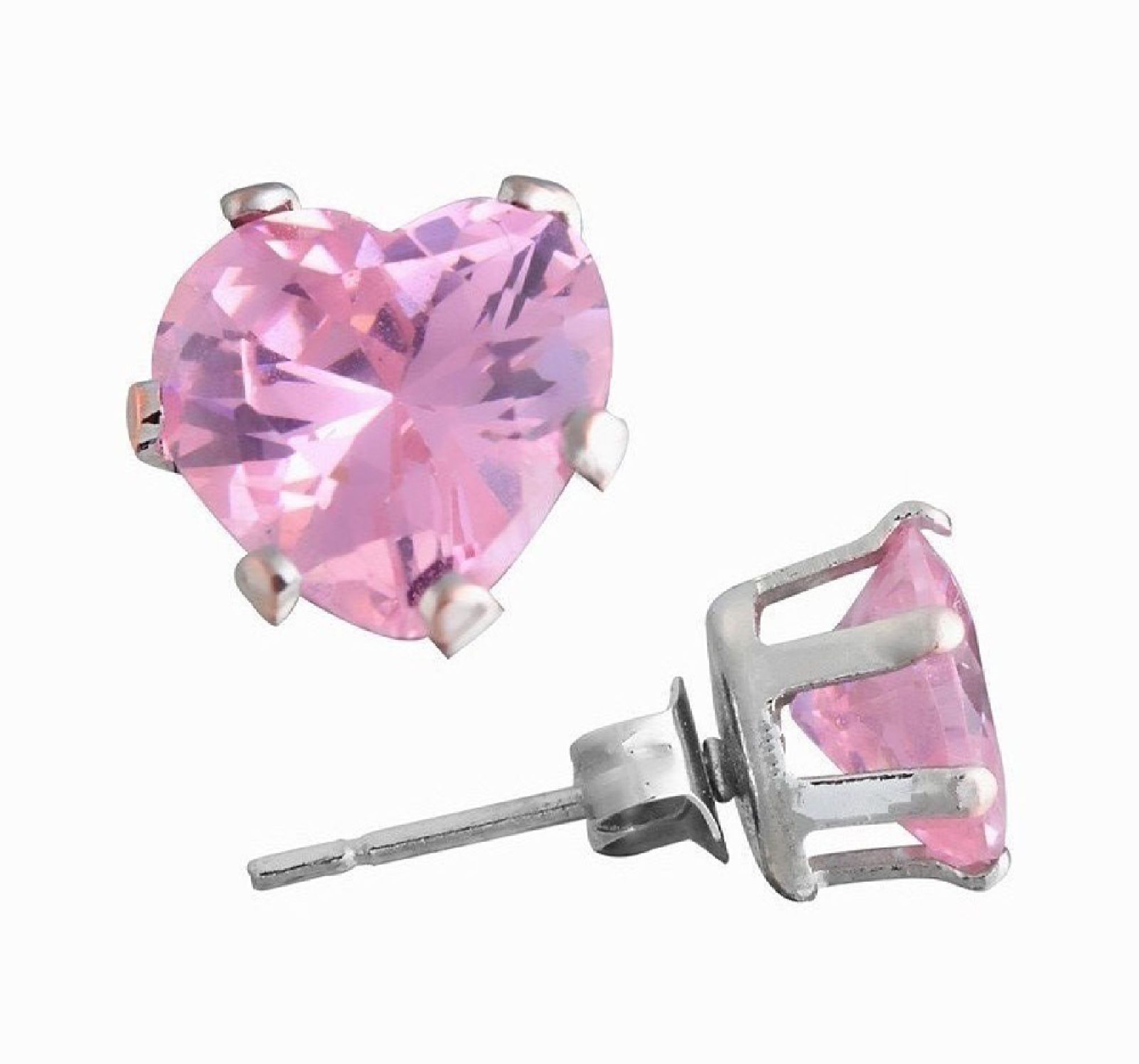 ParisJewelry.com 1 Carat Heart Shape Pink Diamond manmade Stud Earrings for Woman in 14k White Gold over Sterling Silver Designed in France