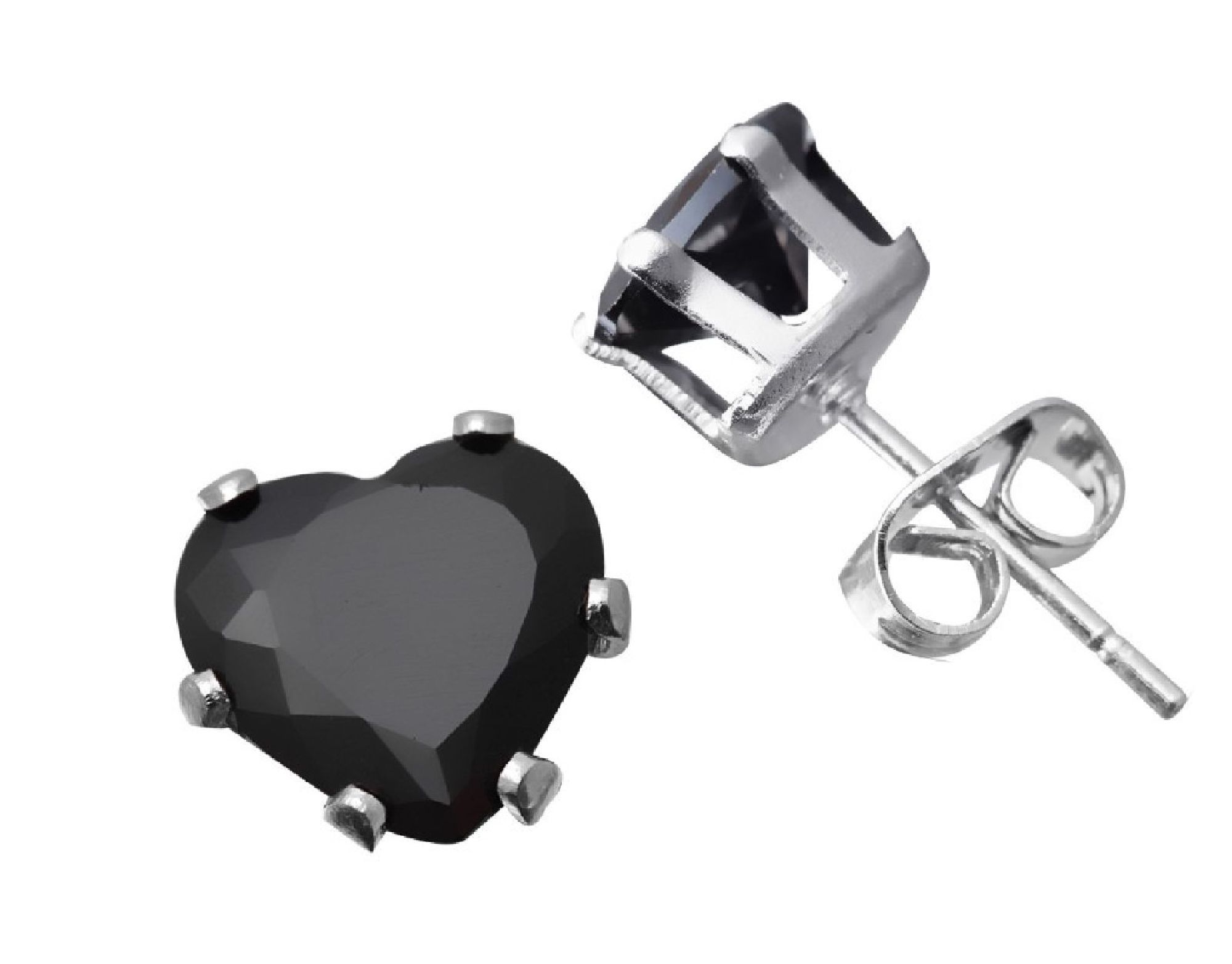 ParisJewelry.com 6 Carat Heart Shape Black Diamond manmade Stud Earrings for Woman in Platinum over Sterling Silver Designed in France