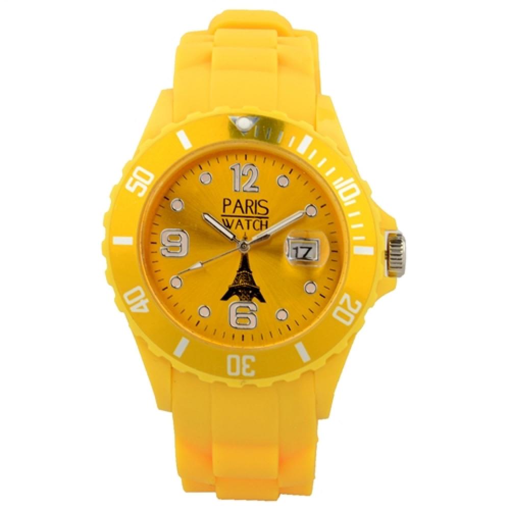 ParisWatch.com Silicone Yellow Fashion Quartz Calendar Date for Women and Men Designed in France