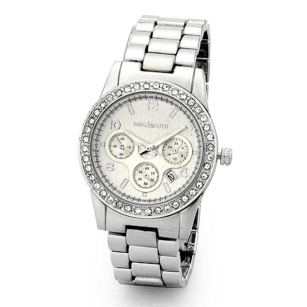 ParisWatch.com 2 Colors Special Collections for Woman 18K Gold over Stainless Steel 1 Carat Diamond manmade Quartz Calendar Designed in France