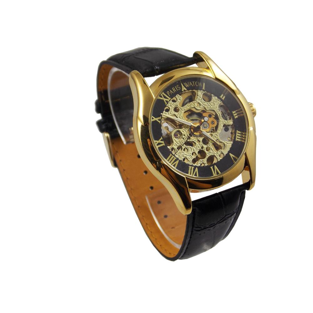 ParisWatch.com 18k Yellow Gold over Alloy Automatic Skeleton Leather Designed in France