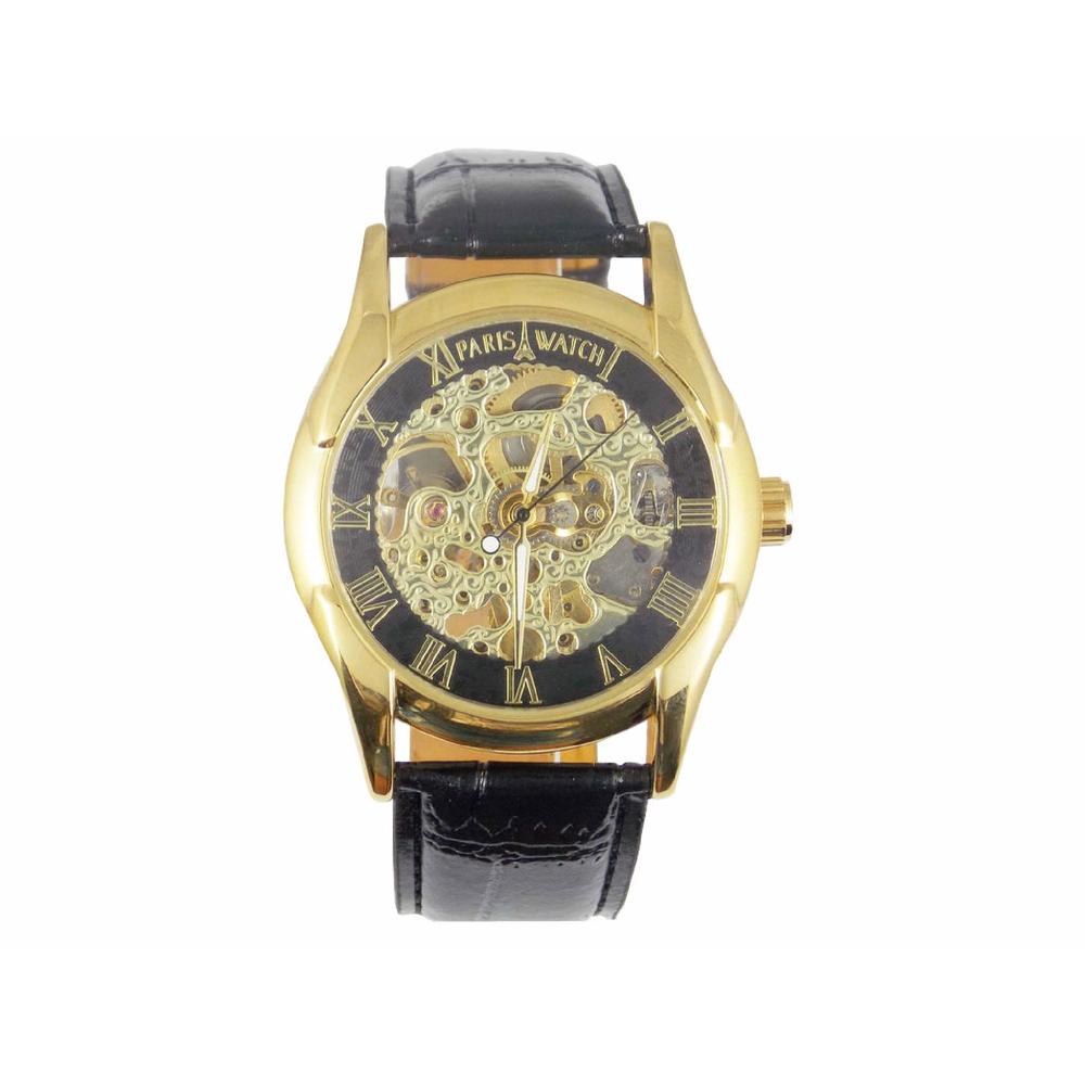 ParisWatch.com 18k Yellow Gold over Alloy Automatic Skeleton Leather Designed in France
