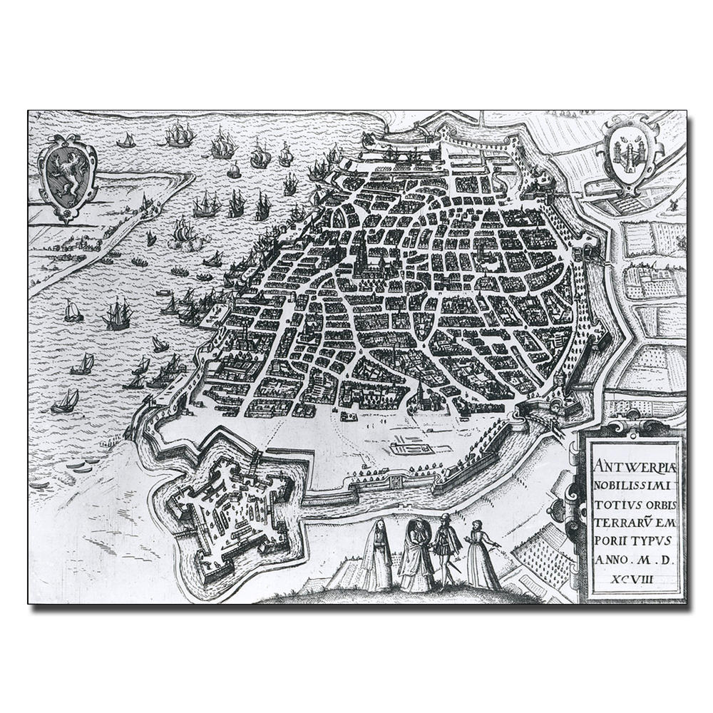 Trademark Global Map of Antwerp 1598' 24" x 32" Canvas Art