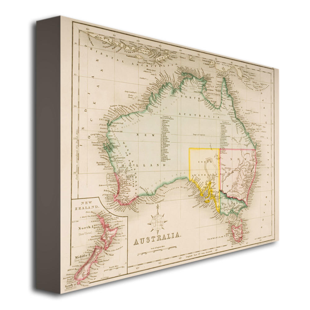 Trademark Global J. Archer 'Map of Australia and New Zealand' 14" x 19" Canvas Art