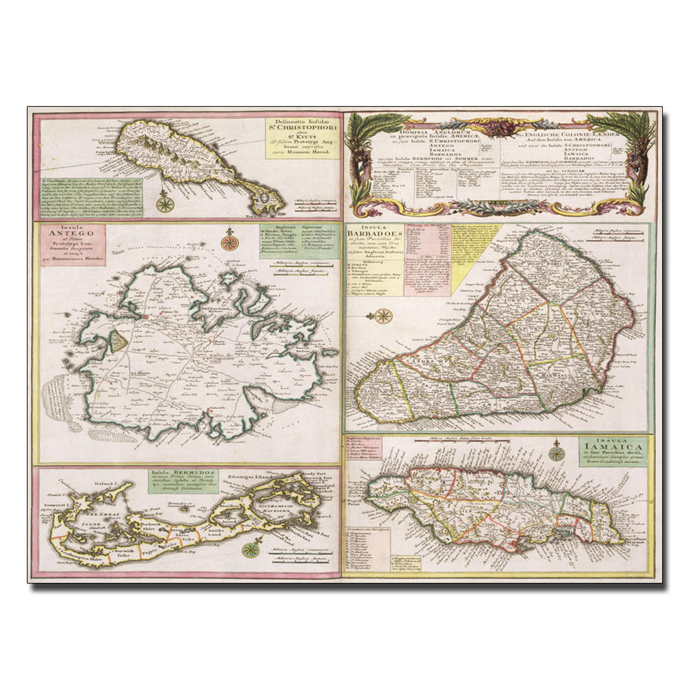 Trademark Global 'Map of English Colonies in the Caribbean 1750' 35" x 47" Canvas Art