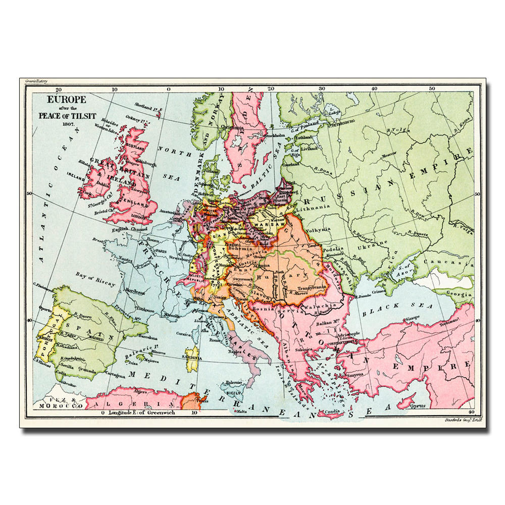 Trademark Global 'Map of Europe After the Peace of Tilsit 1807' 35" x 47" Canvas Art