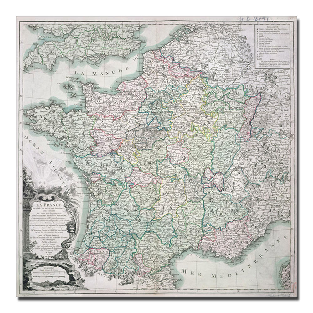 Trademark Global Louis Charles Desons 'Map of France 1765' 35" x 35" Canvas Art