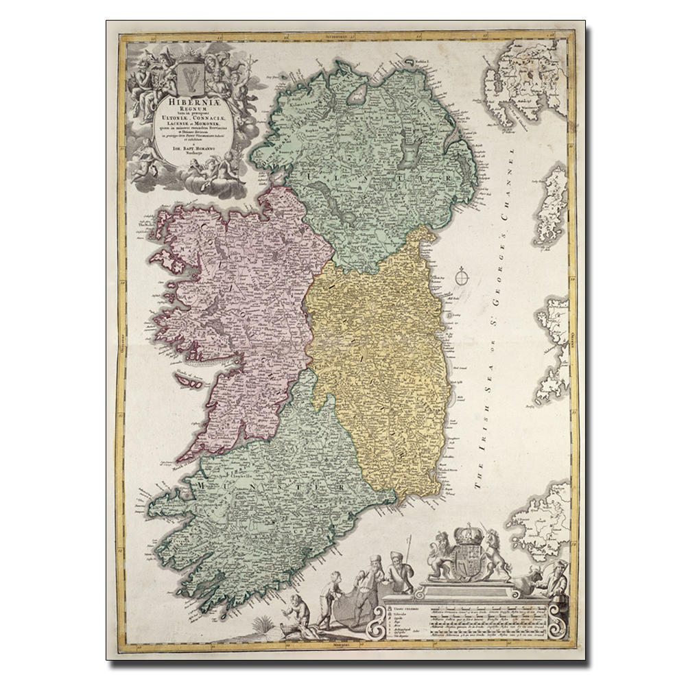 Trademark Global Johann B. Homann 'Map of Ireland 1730' 18" x 24" Canvas Art