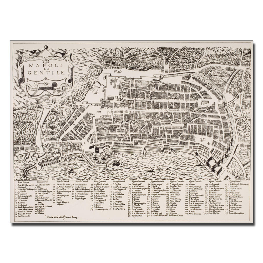 Trademark Global Map of Naples 1600' 35" x 47" Canvas Art