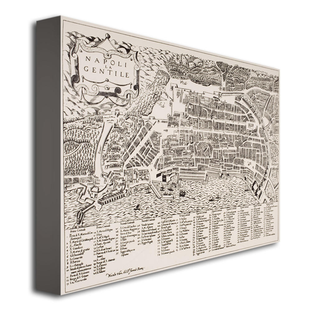 Trademark Global Map of Naples 1600' 18" x 24" Canvas Art