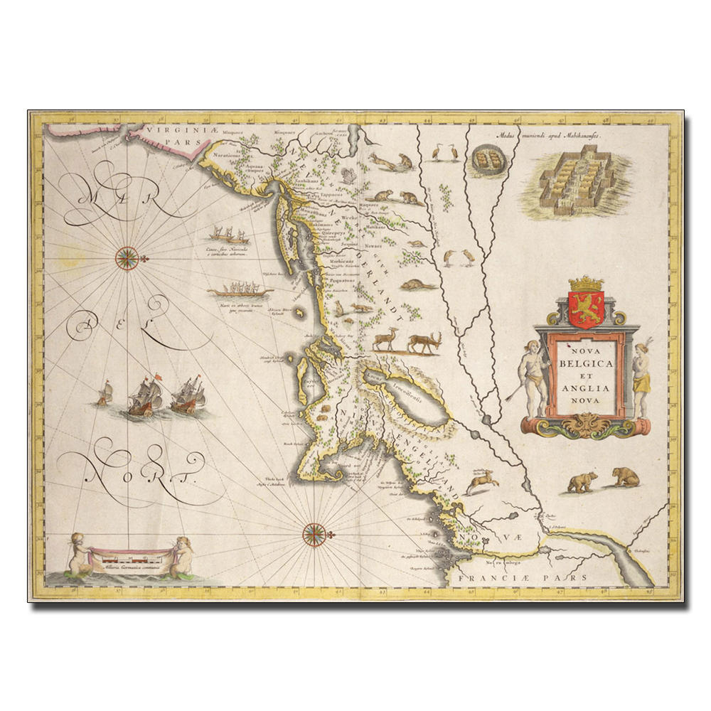 Trademark Global Joan Blaeu 'Map of New Belgium and New England' 35" x 47" Canvas Art