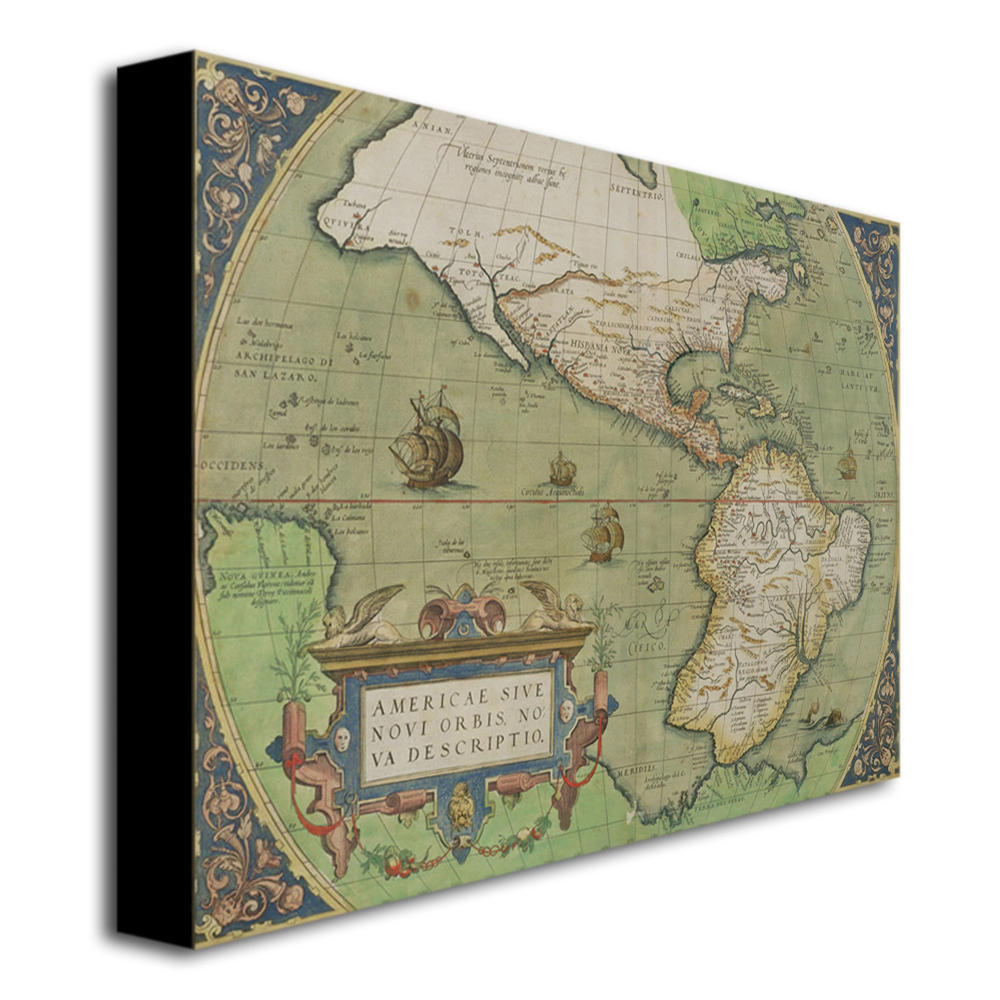 Trademark Global Map of North and South America 1570' 18" x 24" Canvas Art