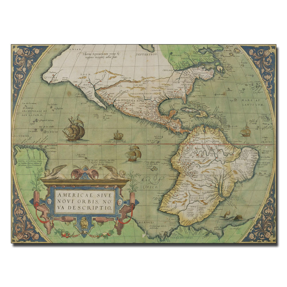 Trademark Global Map of North and South America 1570' 35" x 47" Canvas Art