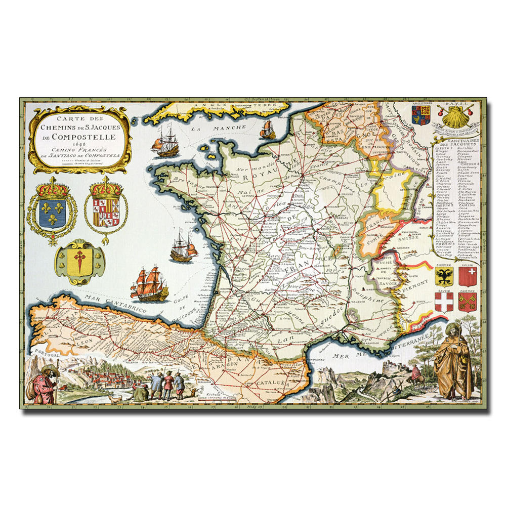 Trademark Global D. Serveaux 'Map of Routes of St. James 1648' 14" x 19" Canvas Art