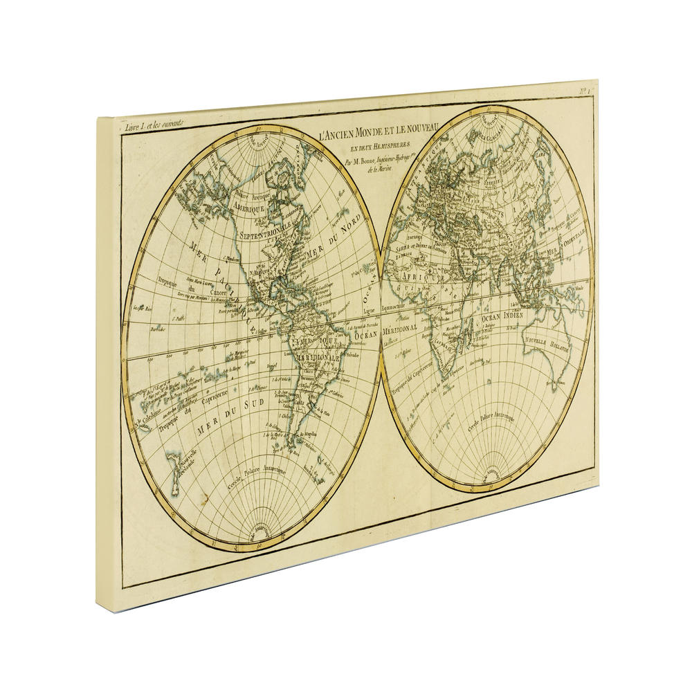 Trademark Global Charles Bonne 'World Map in Two Hemispheres' 24" x 47" Canvas Art