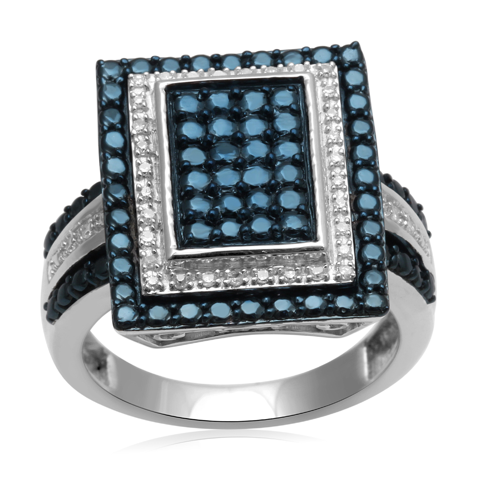 1/10ct Blue and White Diamond Silver over Brass Frame Ring