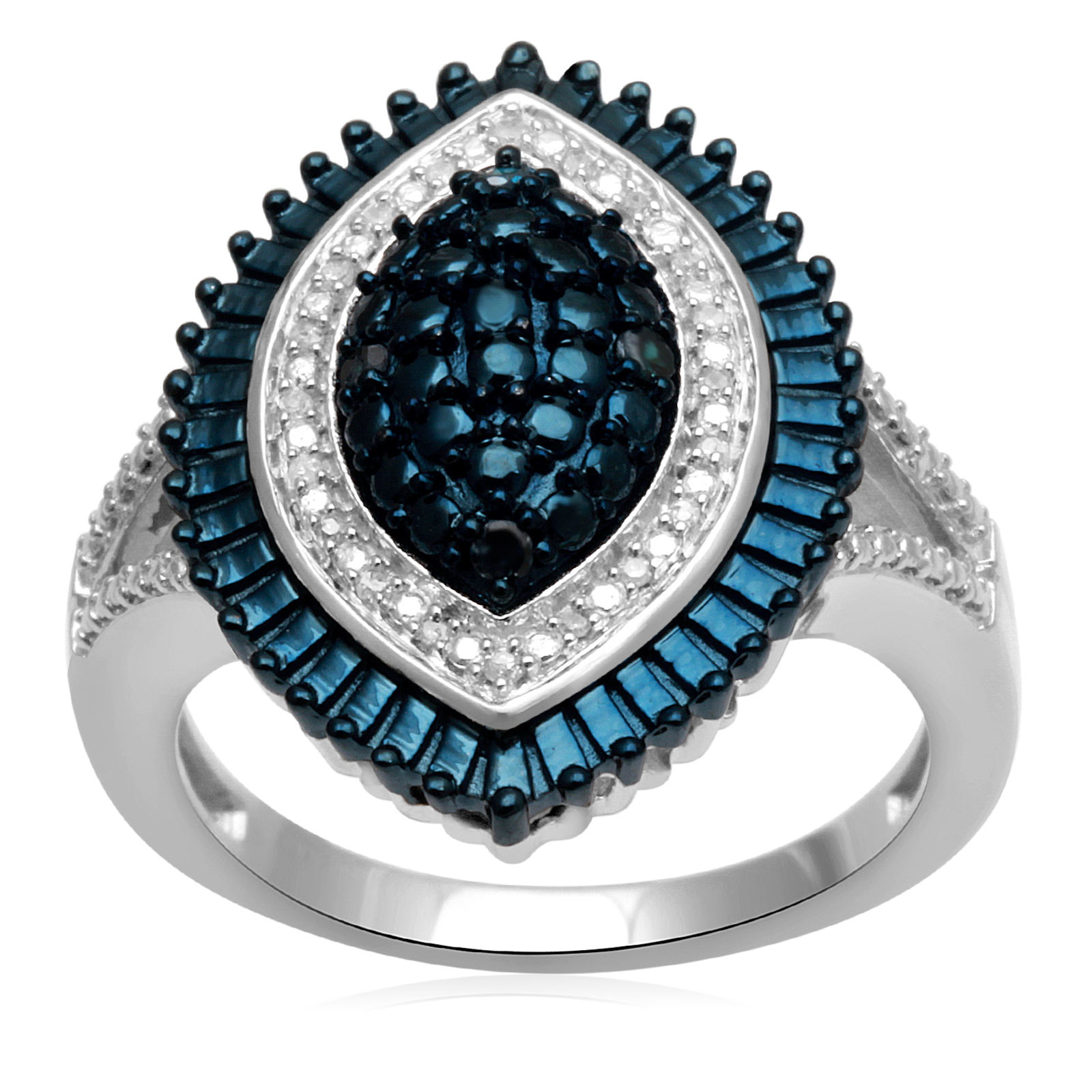 Eternal Treasures 1/10 cttw Blue and White Diamond Silver over Brass Cluster Ring