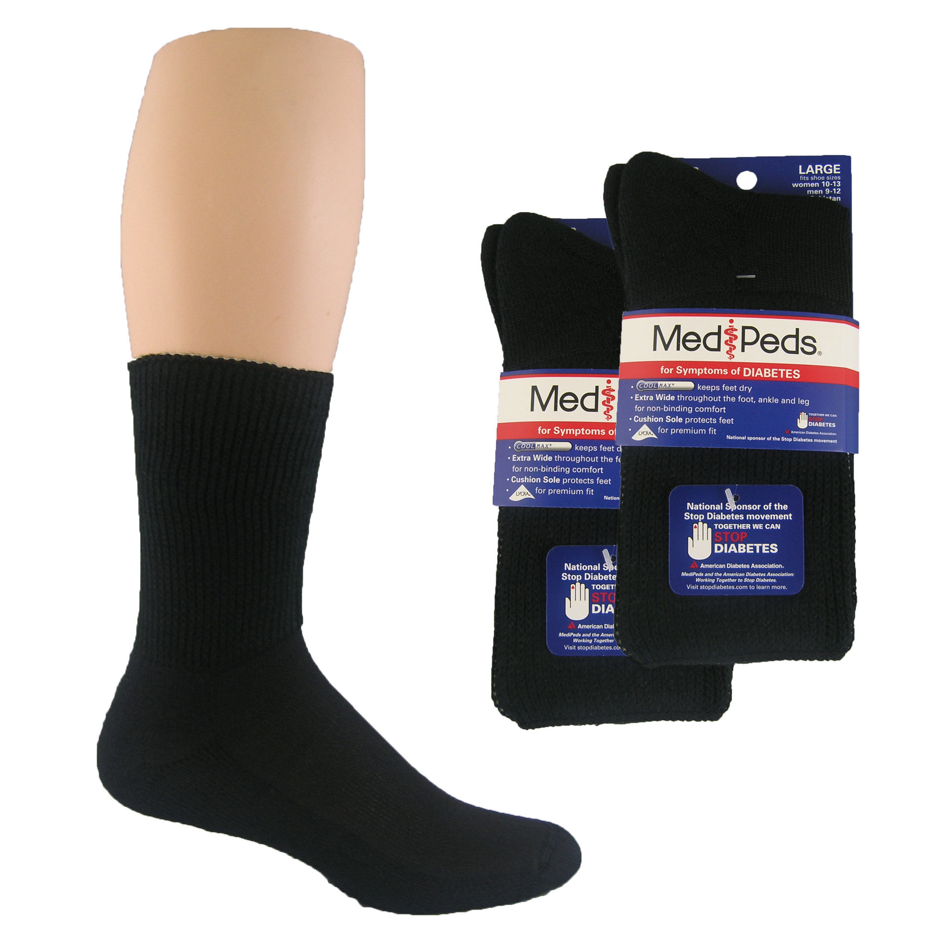 MediPeds Diabetic EXTRA WIDE Crew Socks - 2Pr