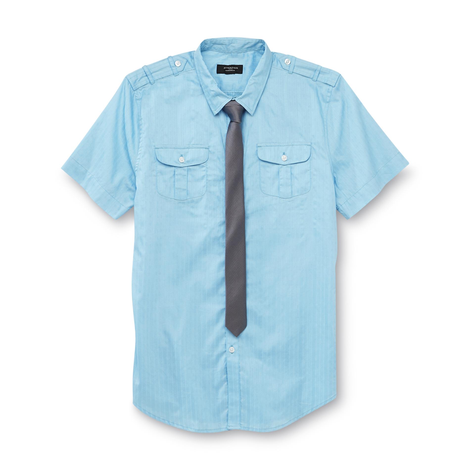 Attention Men's Short-Sleeve Shirt & Skinny Tie