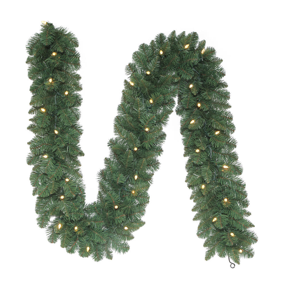 Trimming Traditions Chimes Pine Artificial Christmas Garland with Battery Operated C3 Clear LED  9 ft