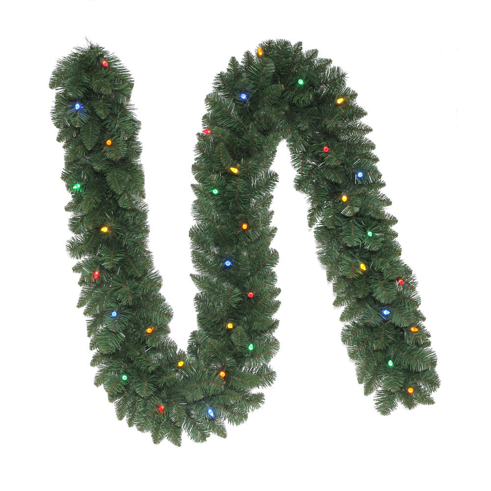 Trimming Traditions Chimes Pine Artificial Christmas Garland with Battery Operated C3 Multi LED  9"