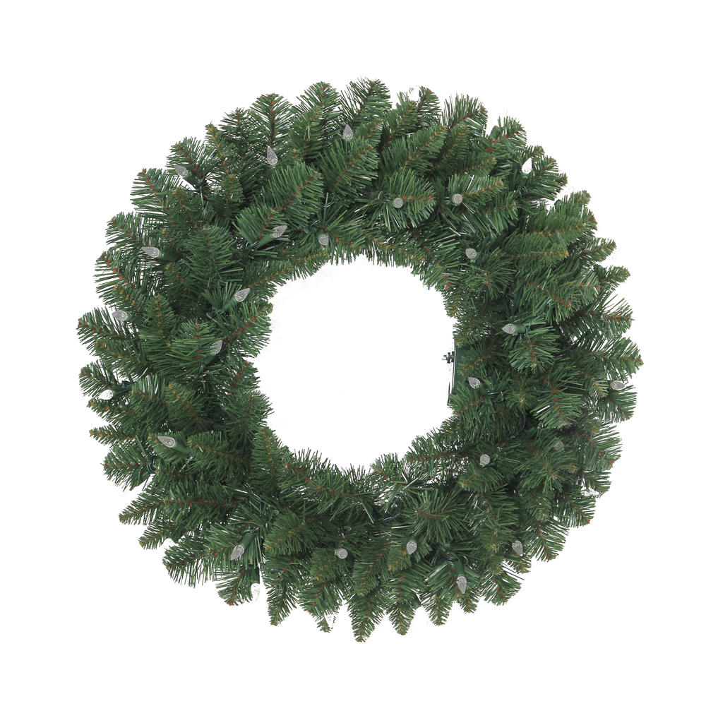 Trimming Traditions Chimes Pine Artificial Christmas Wreath with Battery Operated C3 Clear LED  24"