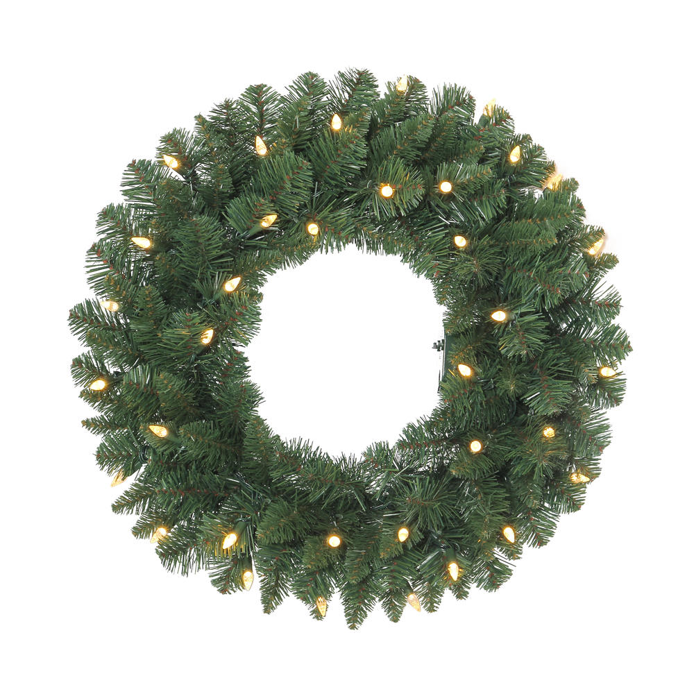 Trimming Traditions Chimes Pine Artificial Christmas Wreath with Battery Operated C3 Clear LED  24"