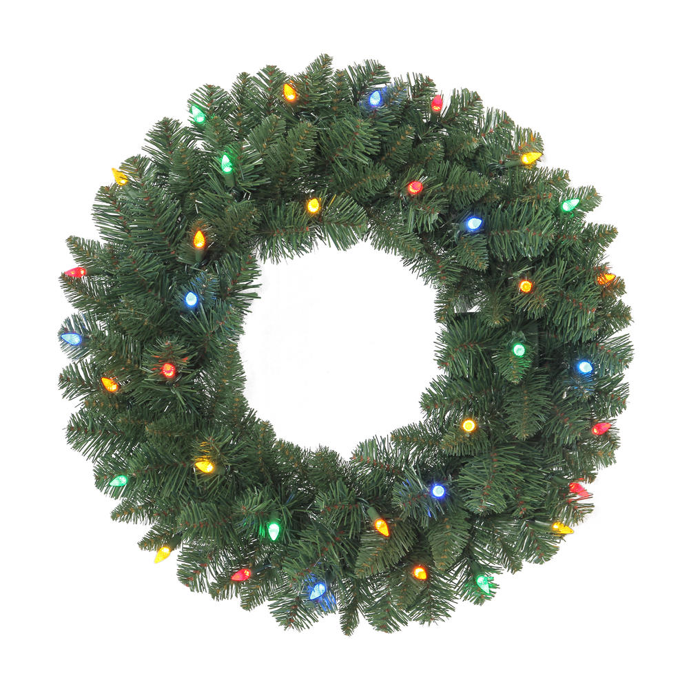 Trimming Traditions Chimes Pine Artificial Christmas Wreath with Battery Operated C3 Multi LED  24"