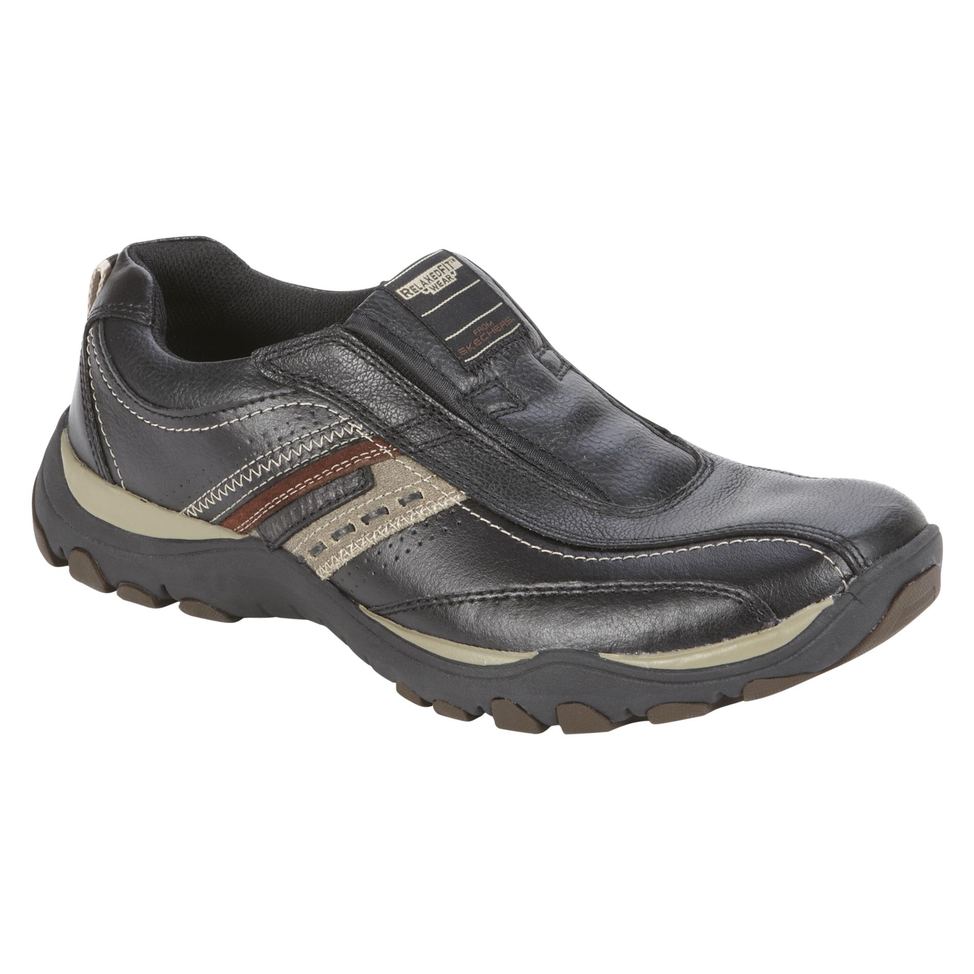 Skechers Men's Black Leather Slip on Casual Shoe
