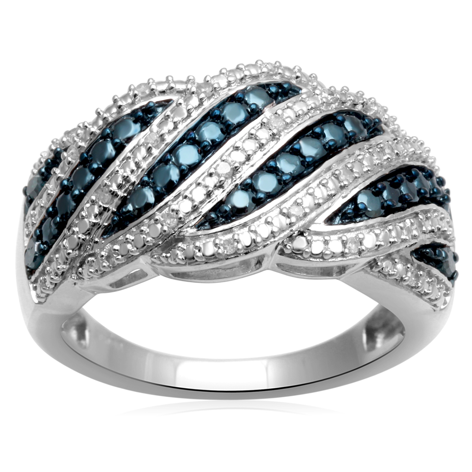 1/10ct Blue and White Diamond Silver over Brass Twist Ring