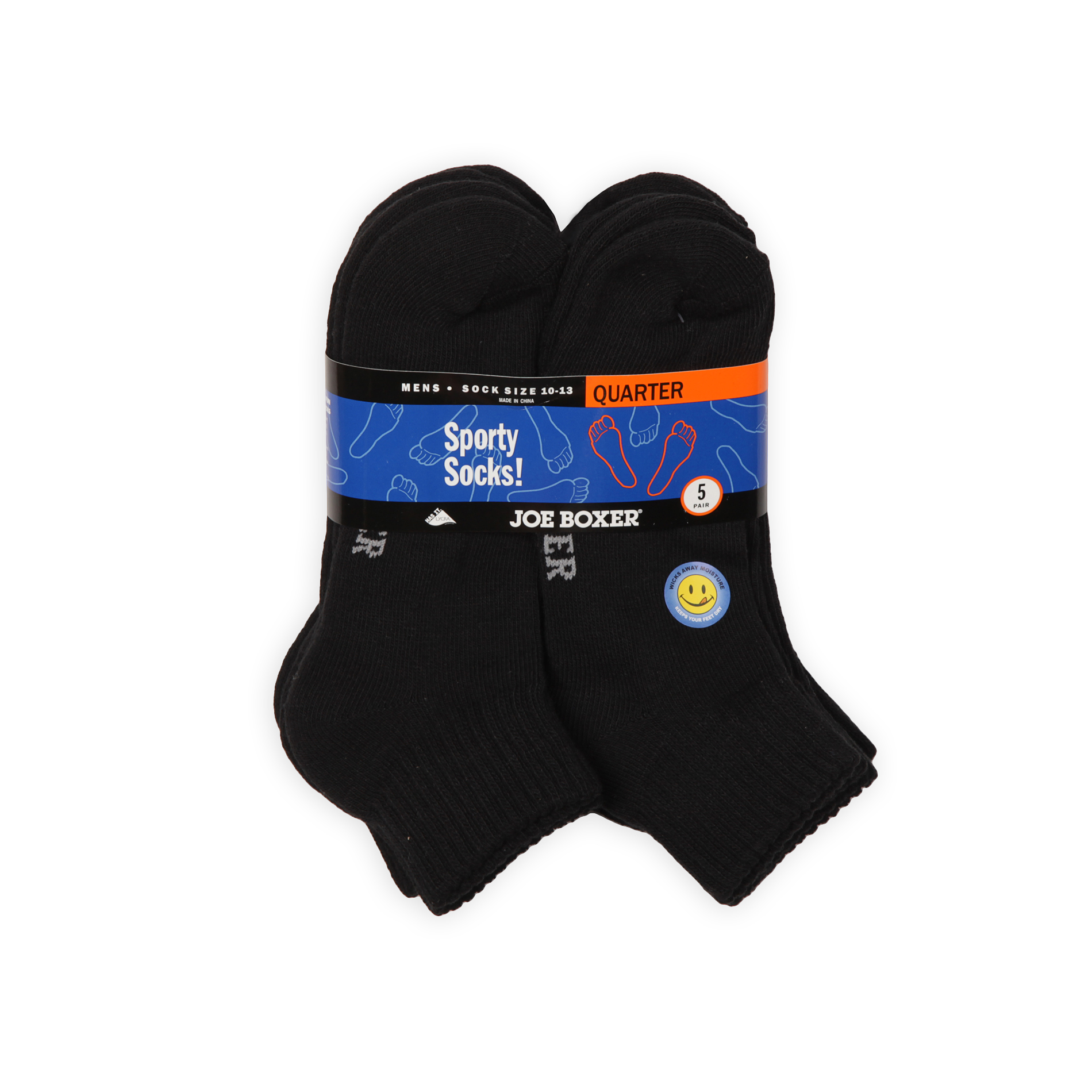 Joe Boxer Men's 5 Pack Quarter Socks - Black - Size 10-13