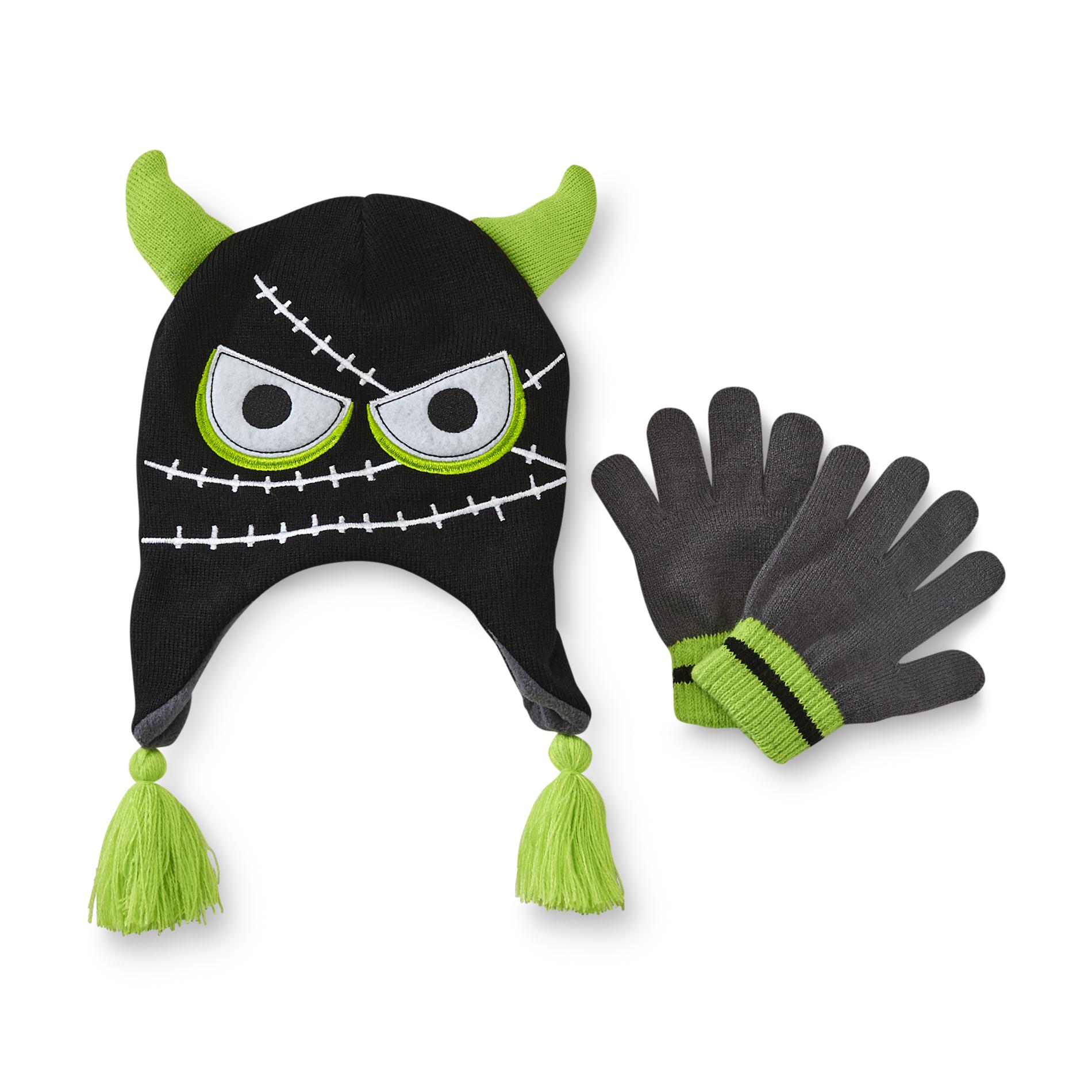 Joe Boxer Boy's Ear Flap Hat & Gloves - Horned Monster