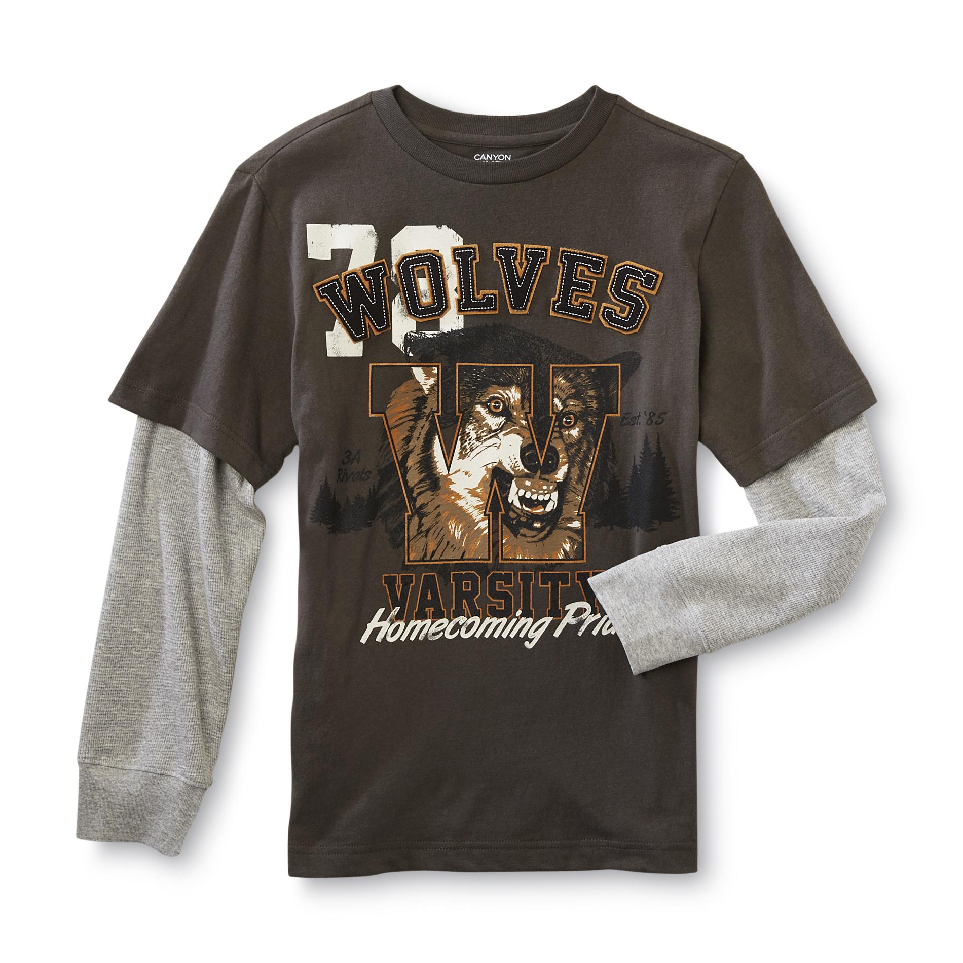 Canyon River Blues Boy's Layered Look Graphic T-Shirt - Wolves Varsity