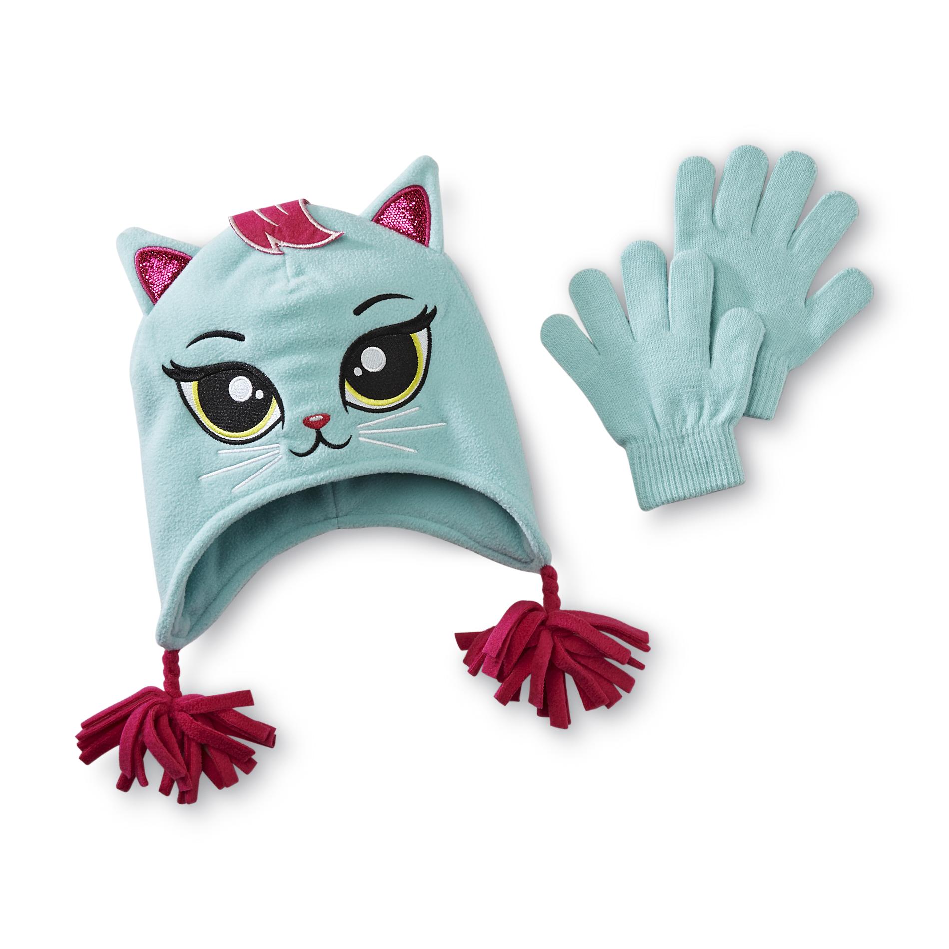 Joe Boxer Girl's Ear Flap Hat & Gloves - Cat