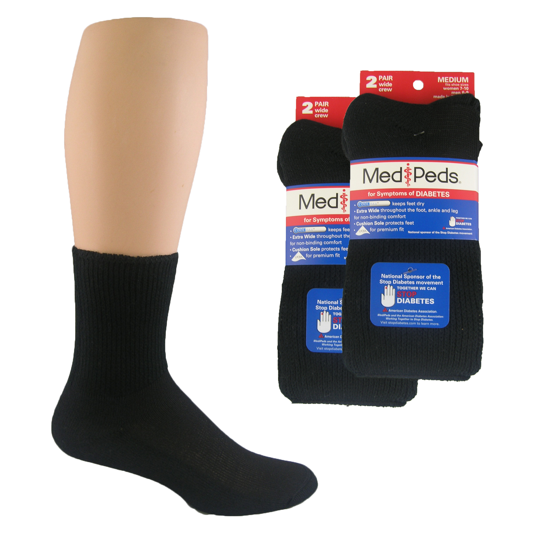 MediPeds Diabetic EXTRA WIDE Crew Socks - 4Pr